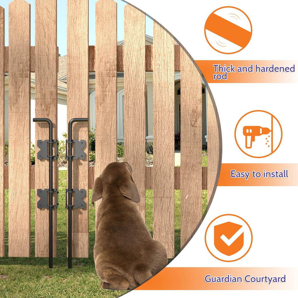 Self-Closing Fence Gate Hinges, Latch, and 24" Drop Rod for Double Gate Fence, Fence Gate Hardware - Easy to Install