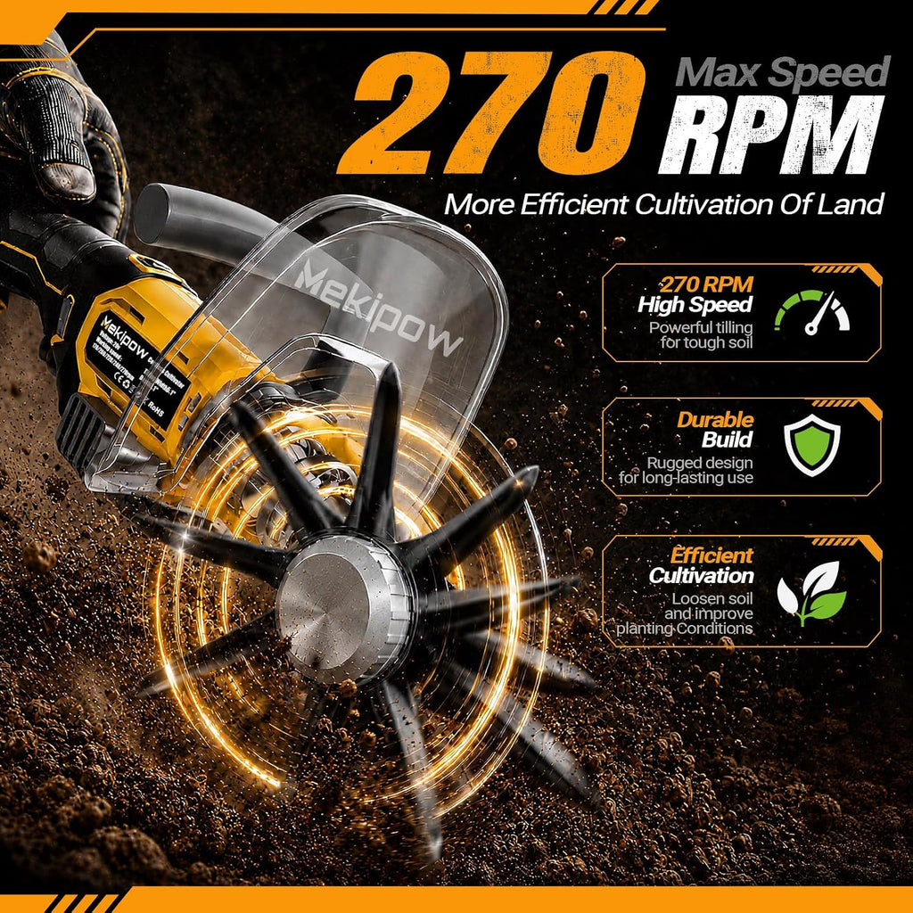 Mini Handheld Tiller Cultivator Compatible with Dewalt 20V Battery | Cordless Electric, Lawn & Garden Use, Soil