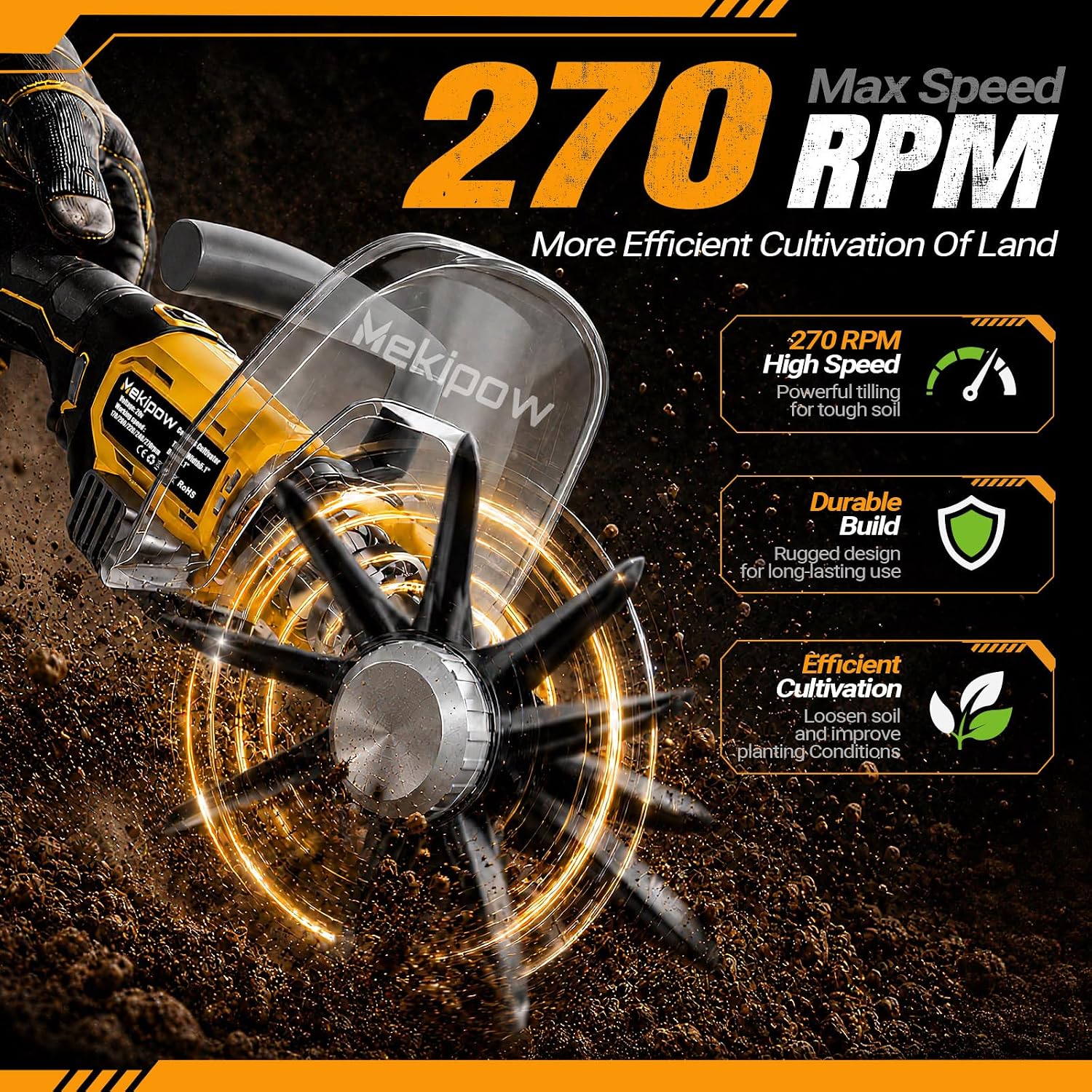 Mini Handheld Tiller Cultivator Compatible with Dewalt 20V Battery | Cordless Electric, Lawn & Garden Use, Soil