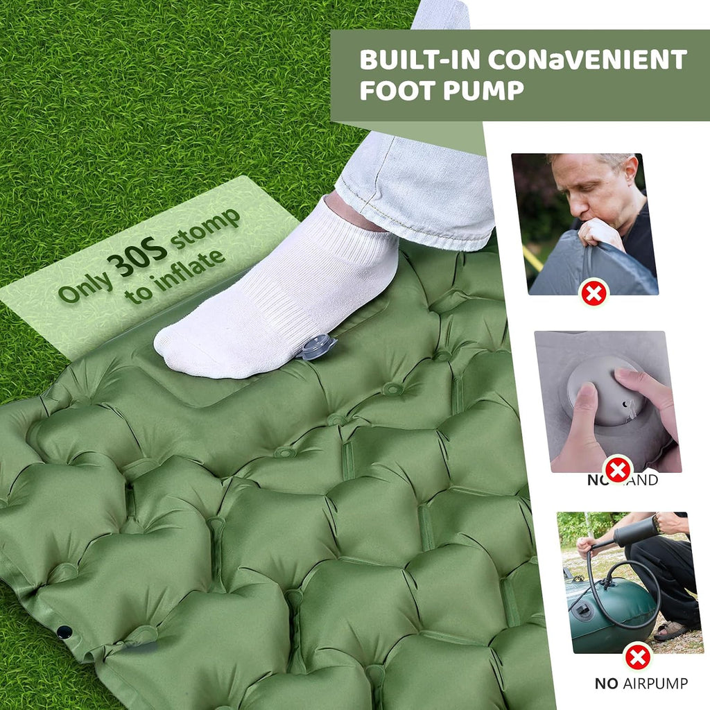Sleeping Pad,Inflatable Camping Mattress with Pillow & Foot Pump | 40D Nylon Puncture-Proof, Quick Inflate/Deflate