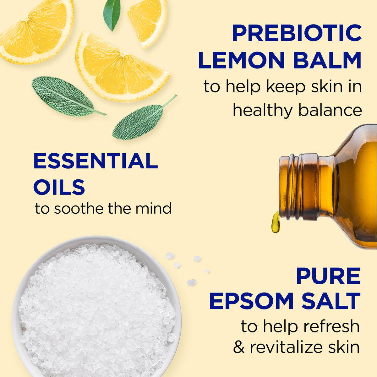 Body Wash with Pure Epsom Salt, with Prebiotic Lemon Balm & Sage, 24 fl oz (Pack of 4)