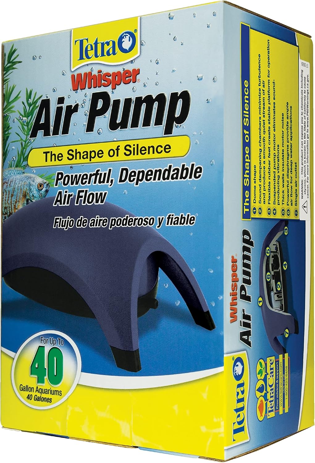 Whisper Air Pump for Aquariums Up to 40 Gallons, Non-UL