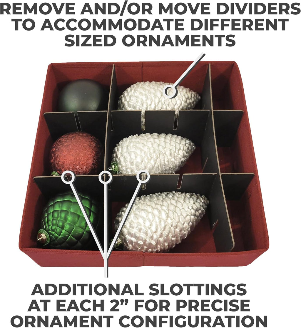 Christmas Ornament Storage Box, Adjustable Acid-Free Dividers | Holds 54 – 4 Inch Ornaments (SB-40042-VT)