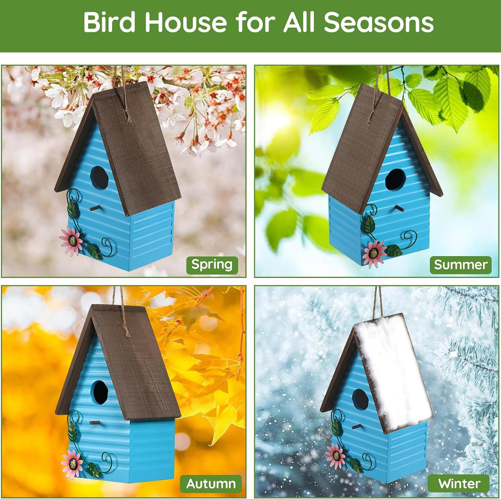 Blue Bird Houses for Outside,Wooden Hanging BirdHouses for Yard
