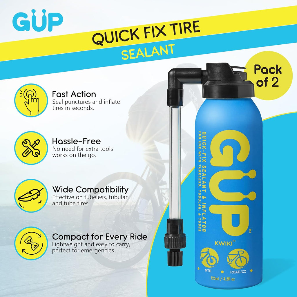 (GÜP Kwiki Quick Fix Tire Sealant and Inflator; for Mountain Bike, Road, Cyclocross, Gravel; Seal and Repair Flat or