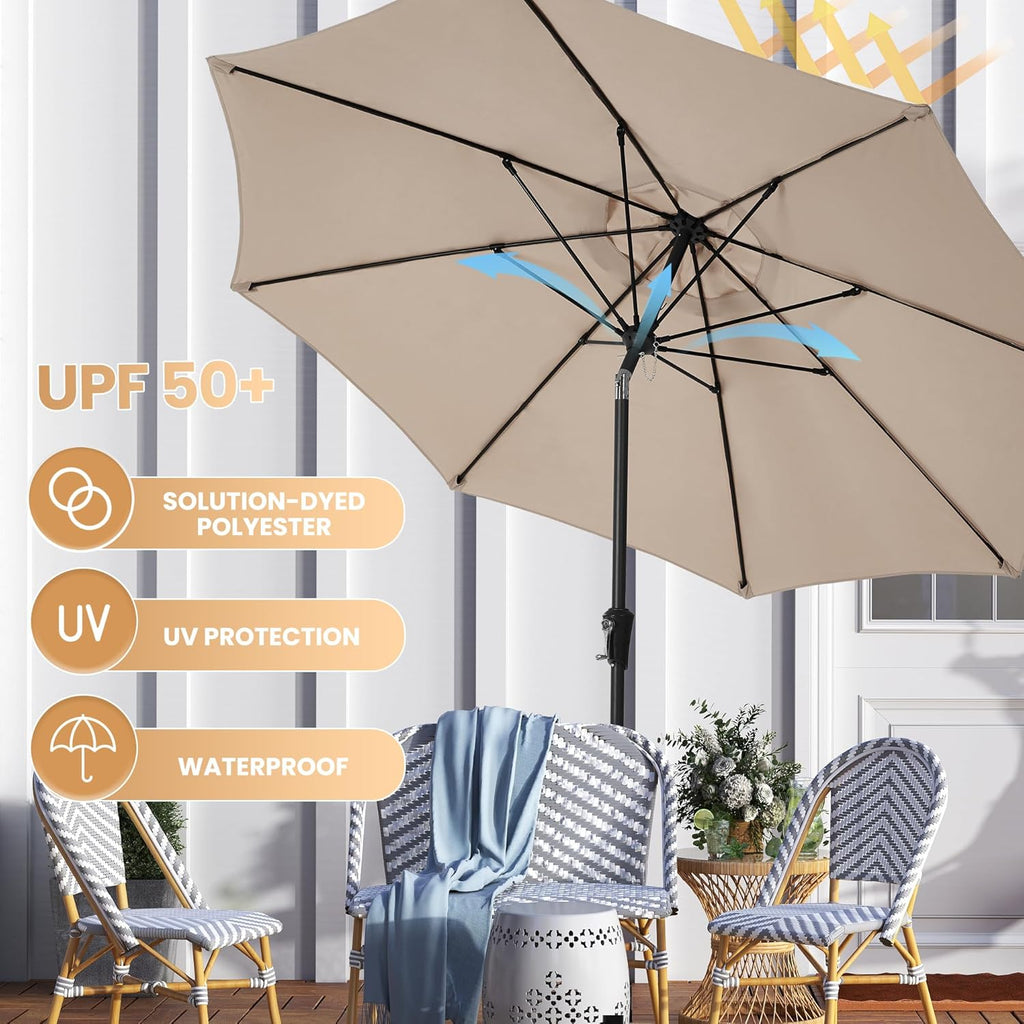9FT Large Outdoor Patio Umbrella Market Table Umbrella-UV Resistant, Easy Push Button Tilt and Crank, 8 Sturdy