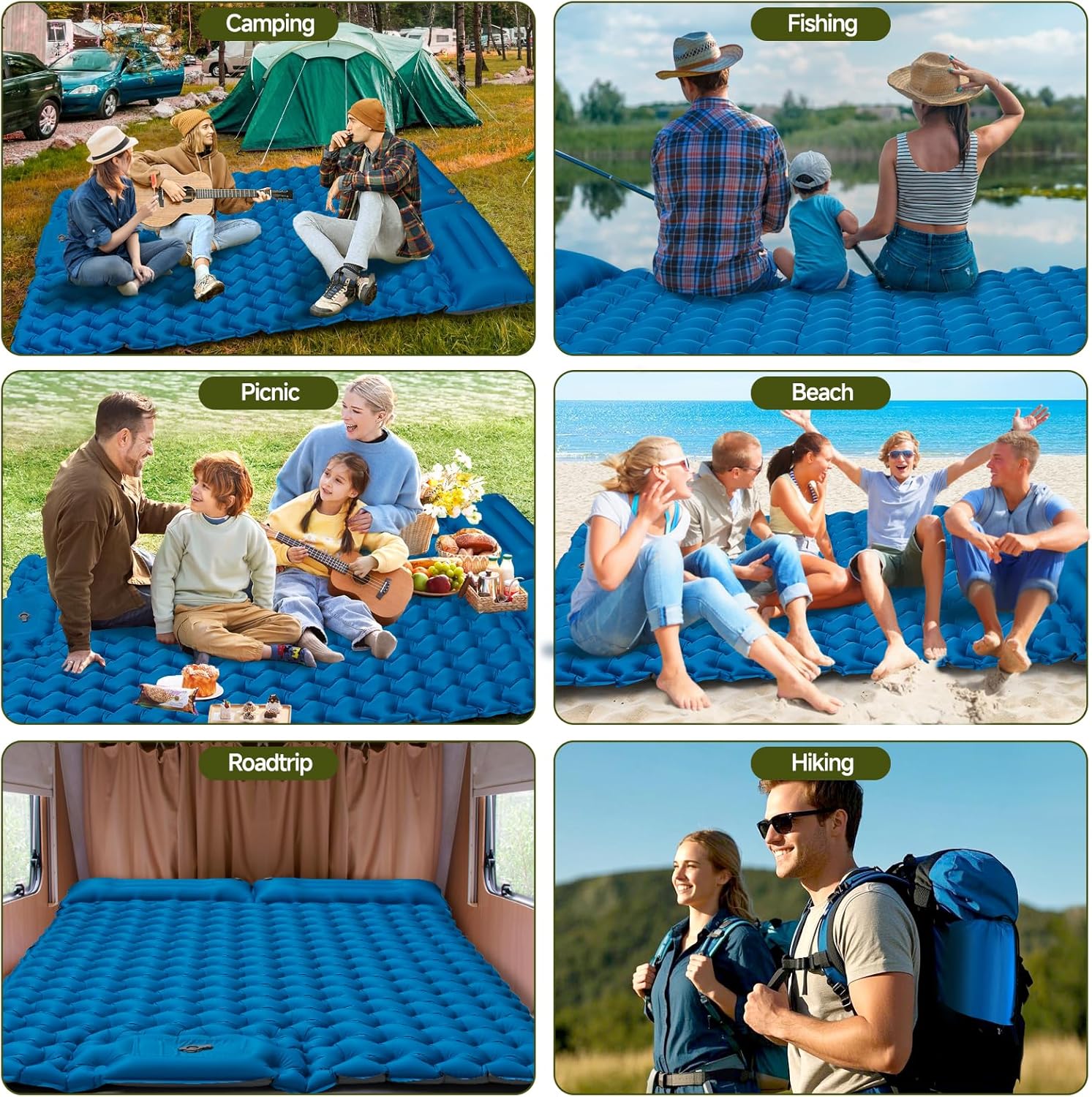 Double Camping Sleeping Pad, 4"" Extra Thick 2 Person Inflatable Sleeping Pad with Built-in Foot Pump & Pillow
