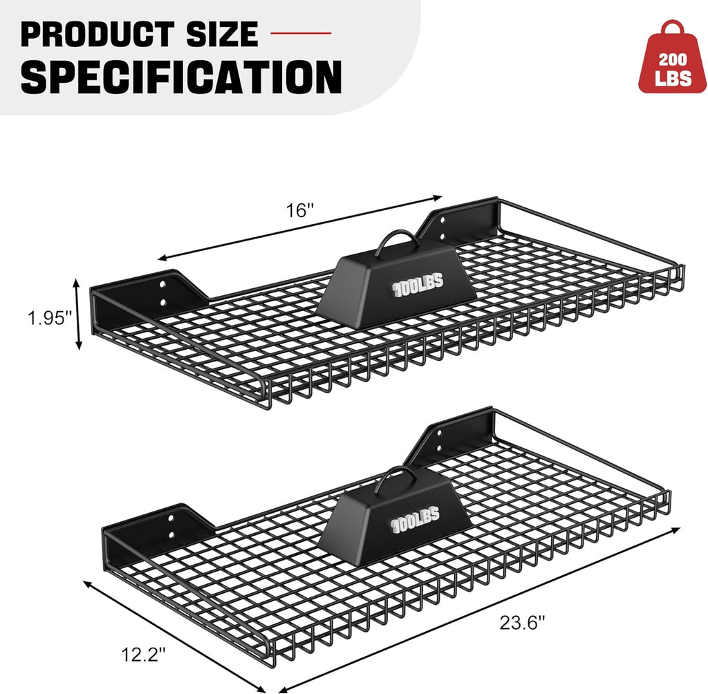 Wall Mounted Storage Shelf for Garage, 2 Pack Metal Shelf Rack, Heavy-Duty Wall Organizer Shelves Suitable for Shop