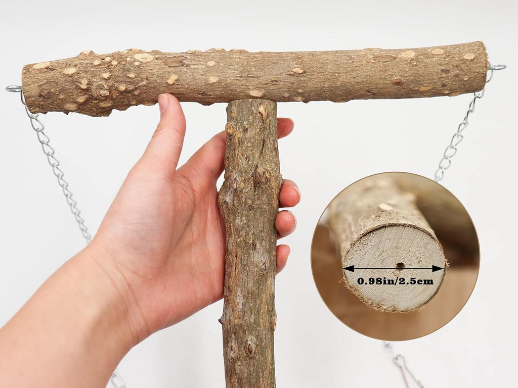 Large Bird Perch Swing Toy, Natural Pepper Wood Parrot Perch Stand Toy, Hangable Birdcage Accessories with Stainless