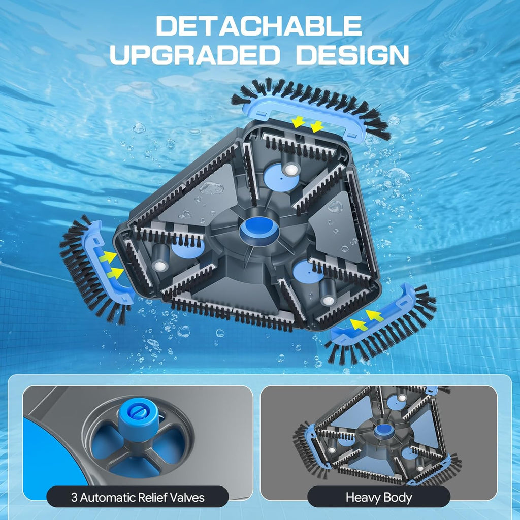 4-in-1 Deluxe Swimming Pool Cleaning Kit - Includes Upgrade Triangular Pool Vacuum Head, Detachable Brush, Deep Leaf