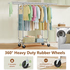 Heavy Duty Rolling Clothes Rack, 620 LBS Load Double Rod Adjustable Garment Rack with Storage Shelf, Portable