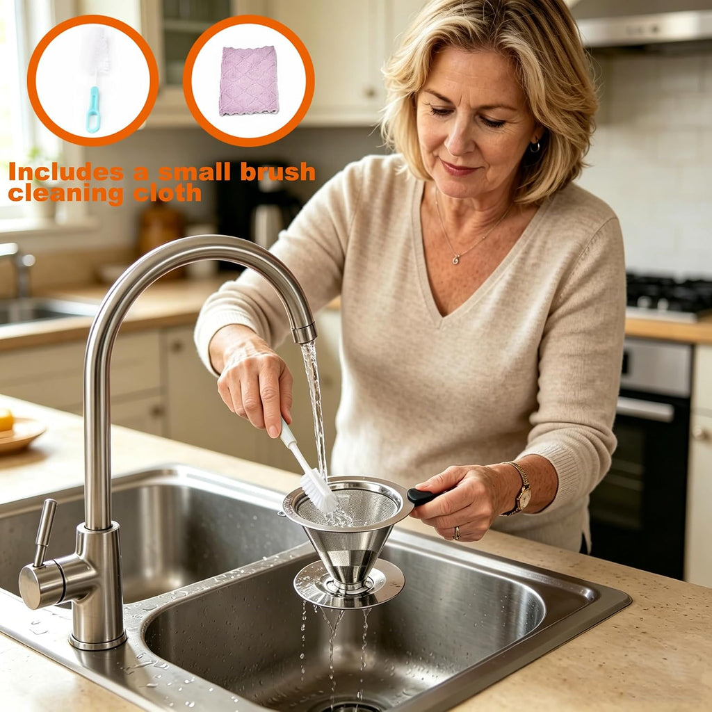 Pour Over Coffee Dripper Stainless Steel Reusable Filter Coffee Maker | Reusable Metal Cone Filter, Fine Mesh