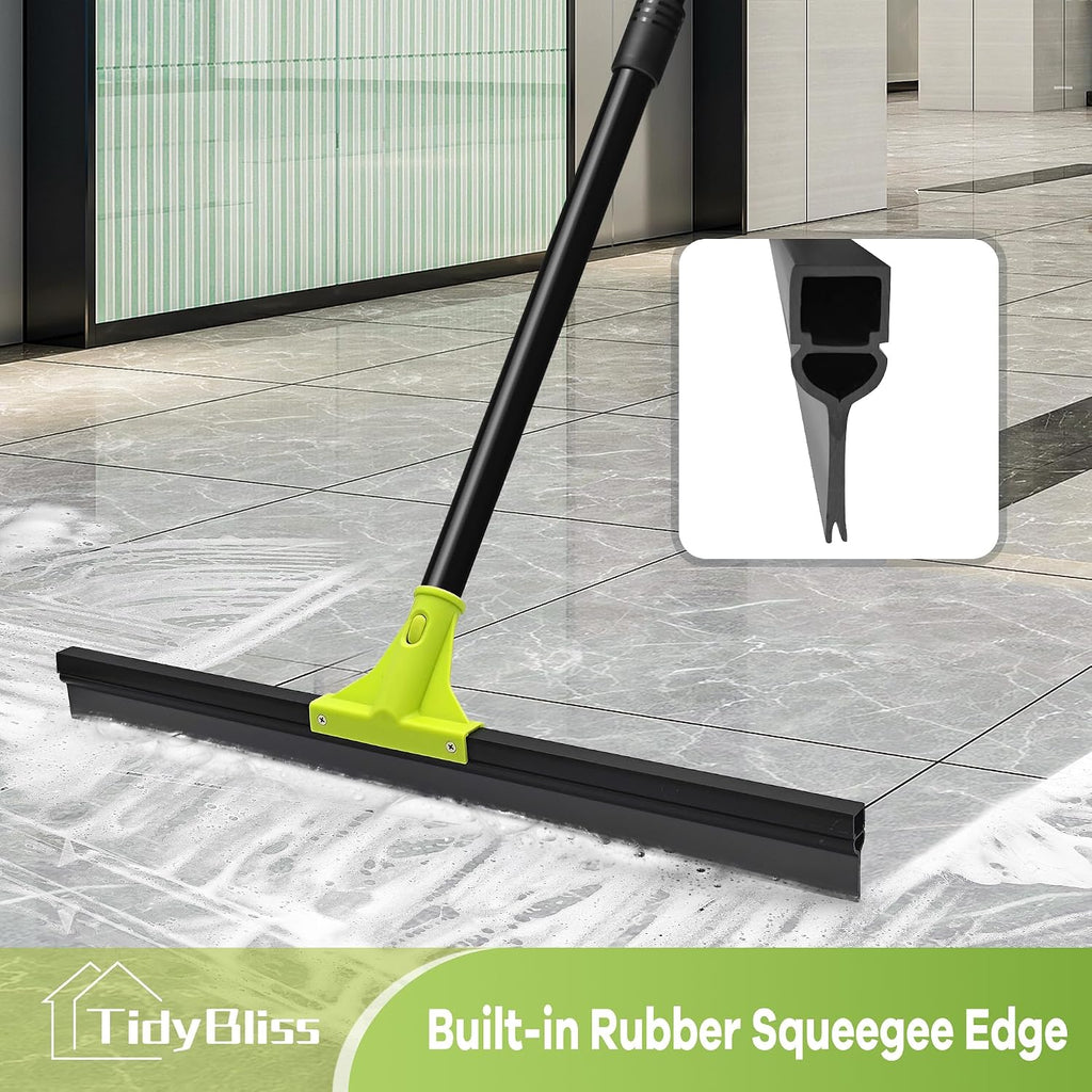 Floor Squeegee Heavy Duty, 24” Rubber Foam Water Scraper Broom, Epoxy Wiper Mop with 62 inches Long Handle for