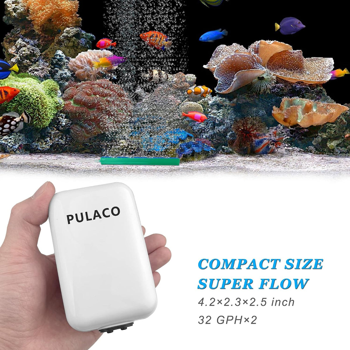 Dual Outlet Aquarium Air Pump, Quiet Oxygen Pump with Accessories for 10 to 100 Gallon