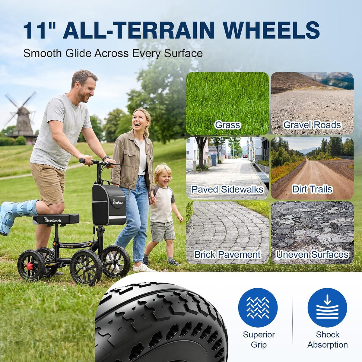 All Terrain Knee Scooter for Adults Foot Injuries,11” Big Wheels