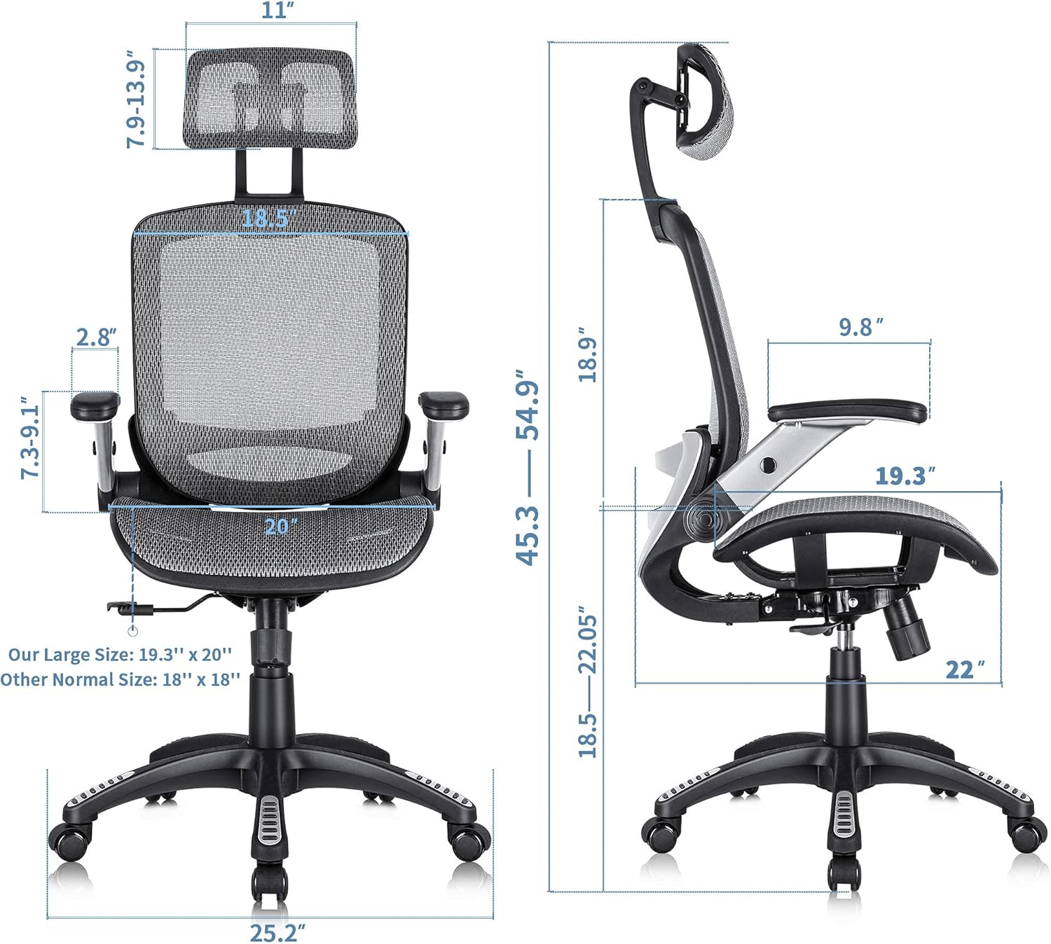 Ergonomic Office Chair, High Back Home Desk Chair with Headrest, Flip-Up Arms, 90-120° Tilt Lock and Wide Cushion