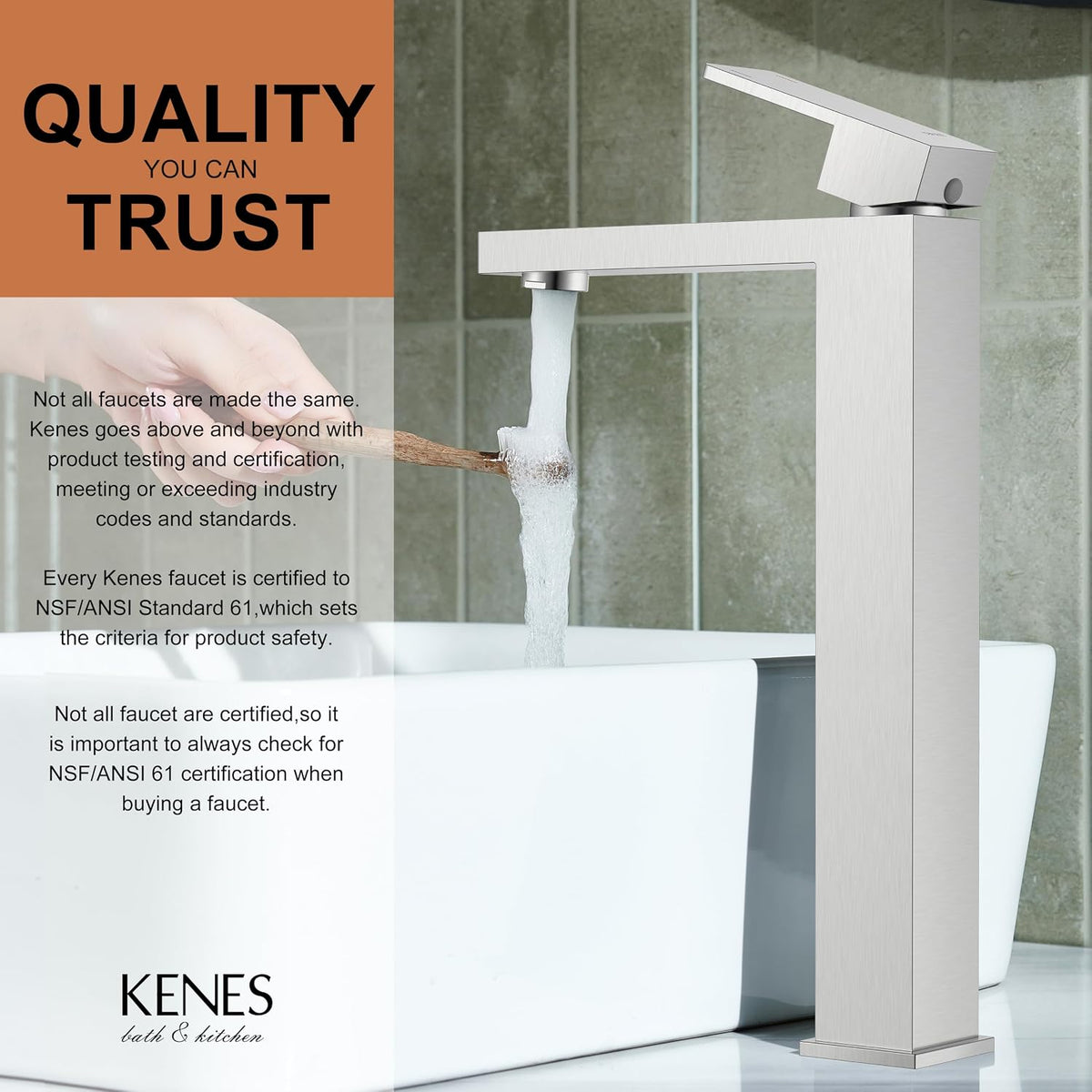Brushed Nickel Vessel Sink Faucet, 1 Handle Tall Bathroom Sink Faucet