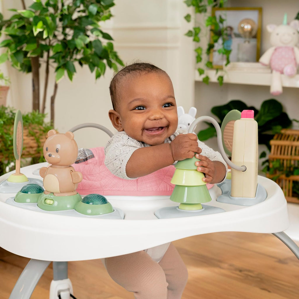 Spring & Sprout 2-in-1 Baby Activity Center Jumper and Table with Infant Toys - Ages 6 Months +, First Forest in Pink
