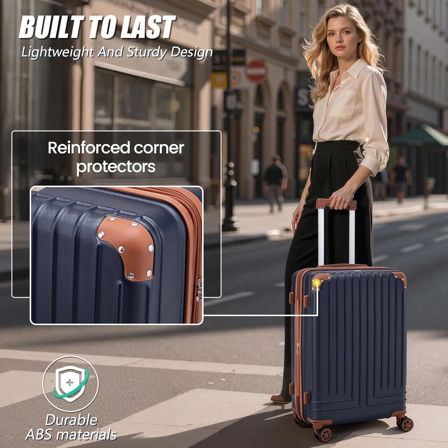 Expandable 5 Piece Luggage Sets with Detachable Spinner Wheels and TSA Lock, Unisex Hardside ABS Suitcase Set