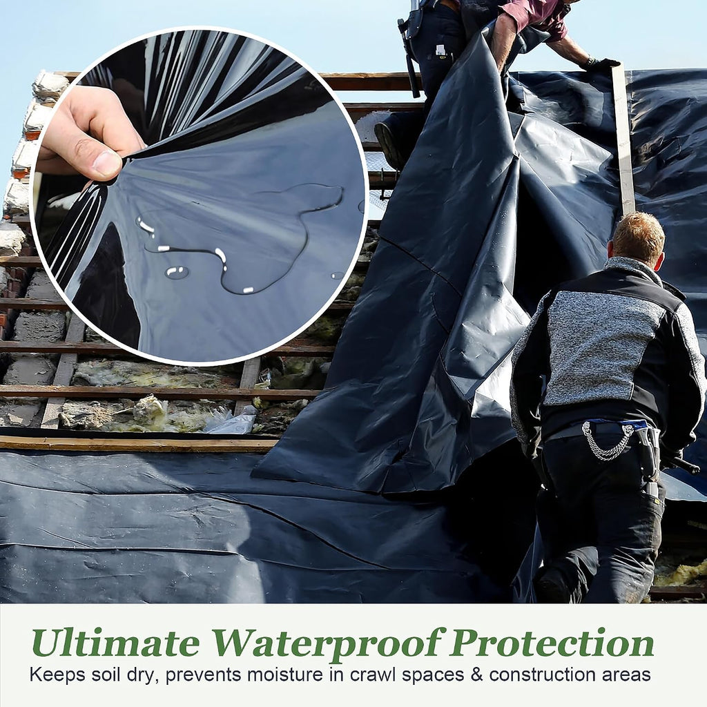 6 Mil Black Plastic Sheeting (10' x 50') - Heavy Duty, UV Resistant Polyethylene Sheeting Roll for Greenhouse, Vapor