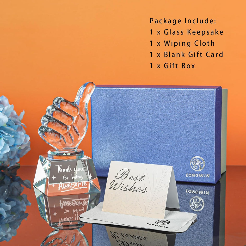 Employee Appreciation Gifts Crystal Awards with Thumbs Up, Thank You for Being Awesome Gifts for Staff, Coworkers