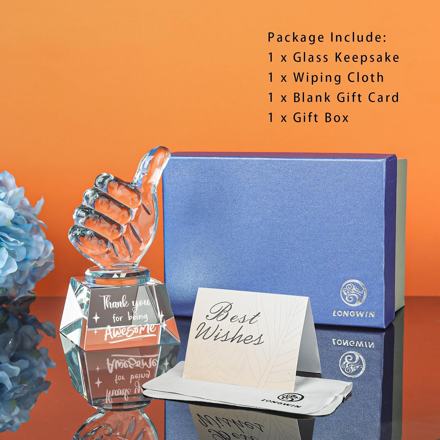 Employee Appreciation Gifts Crystal Awards with Thumbs Up, Thank You for Being Awesome Gifts for Staff, Coworkers
