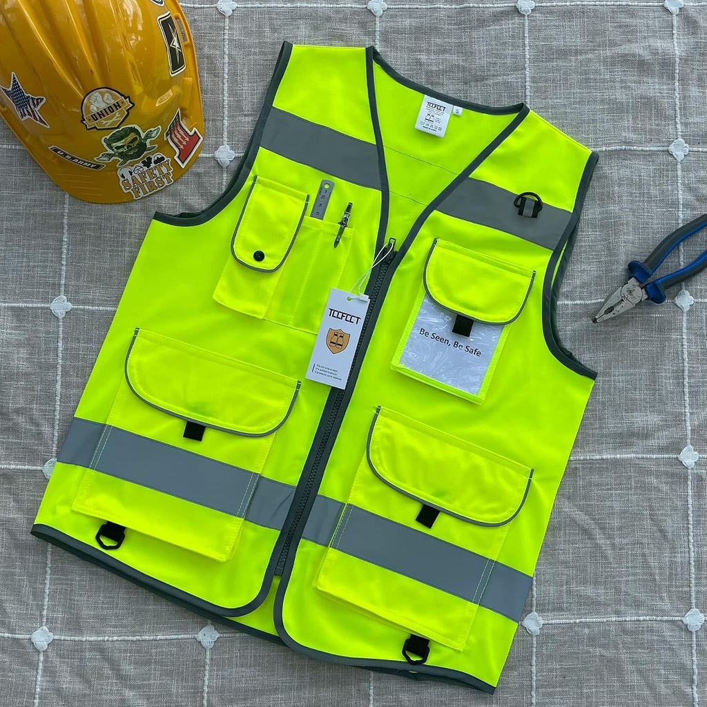 Hi Vis Vest 9 Pockets High Visibility Reflective Safety Vest for Men Women, Safety Construction Vest with Reflective