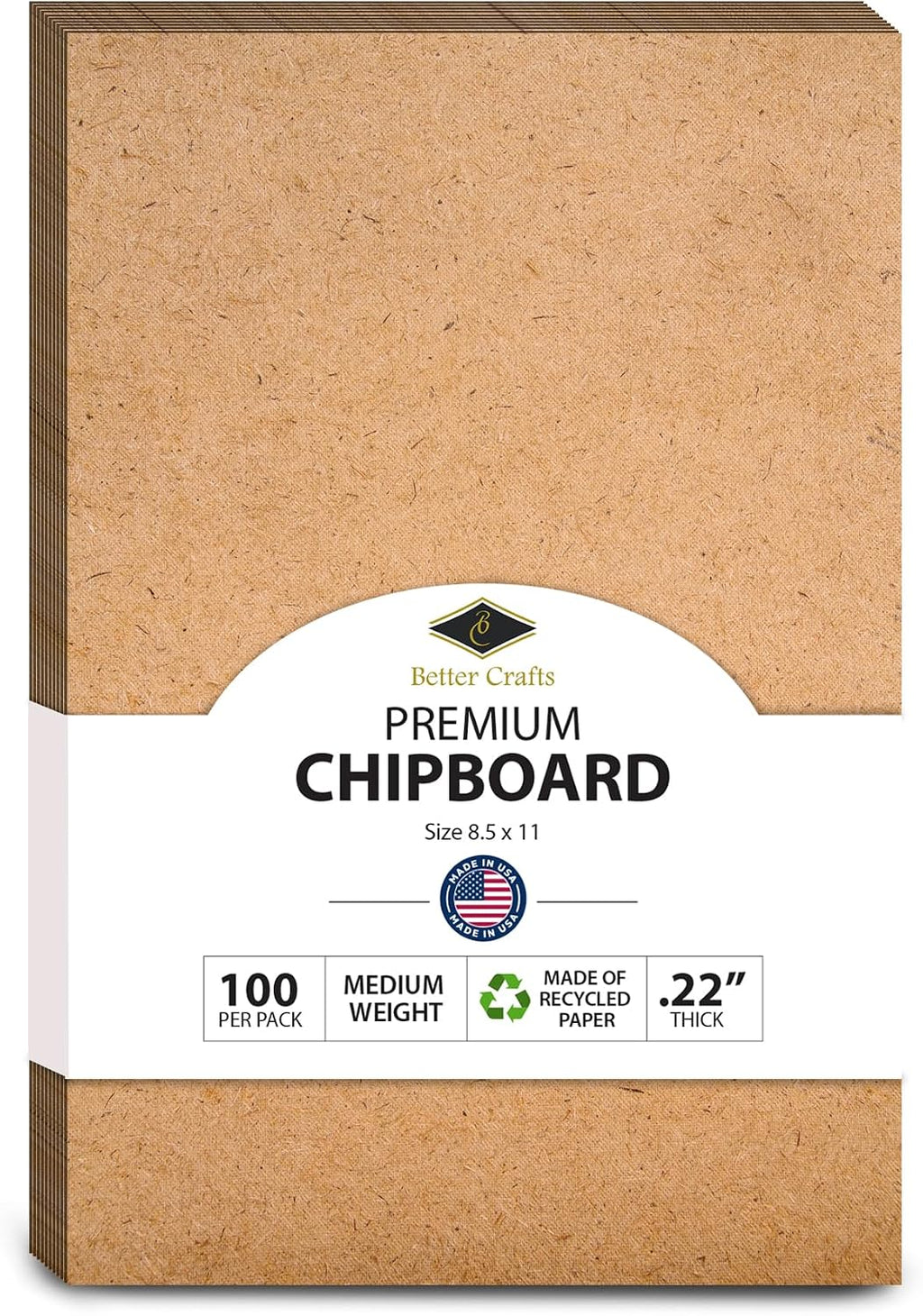 Chipboard Cardboard Sheets - Medium Weight - 100 Per Pack. (8.5 x 11)