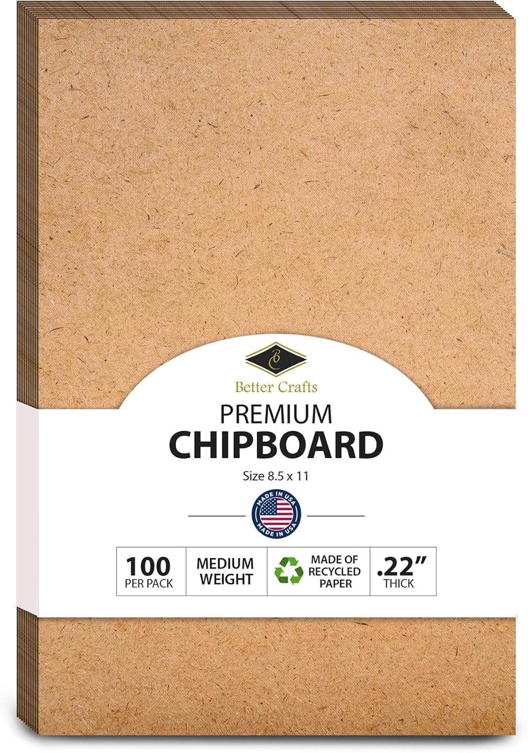 Chipboard Cardboard Sheets - Medium Weight - 100 Per Pack. (8.5 x 11)