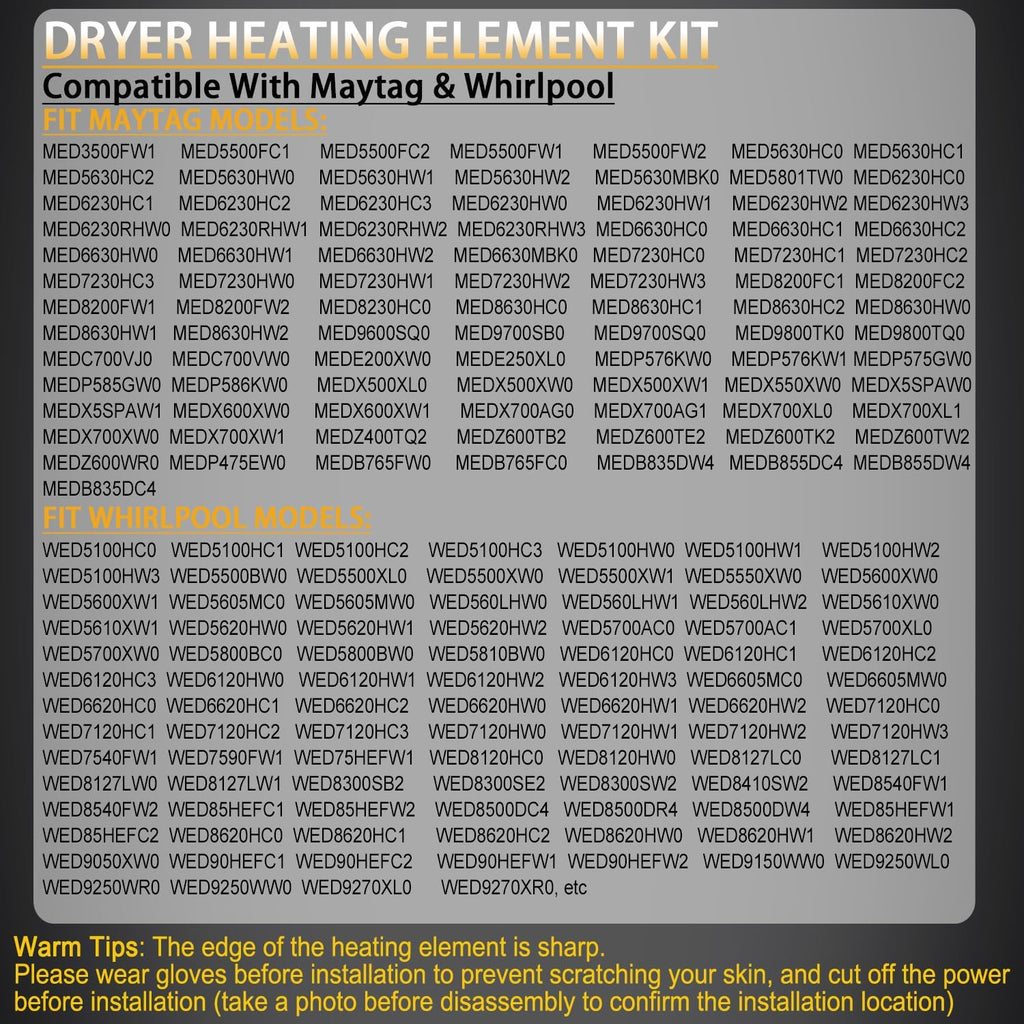 MED7230HW1 MED7230HW2 MED7230HW0 Dryer Heating Element Kit for Maytag