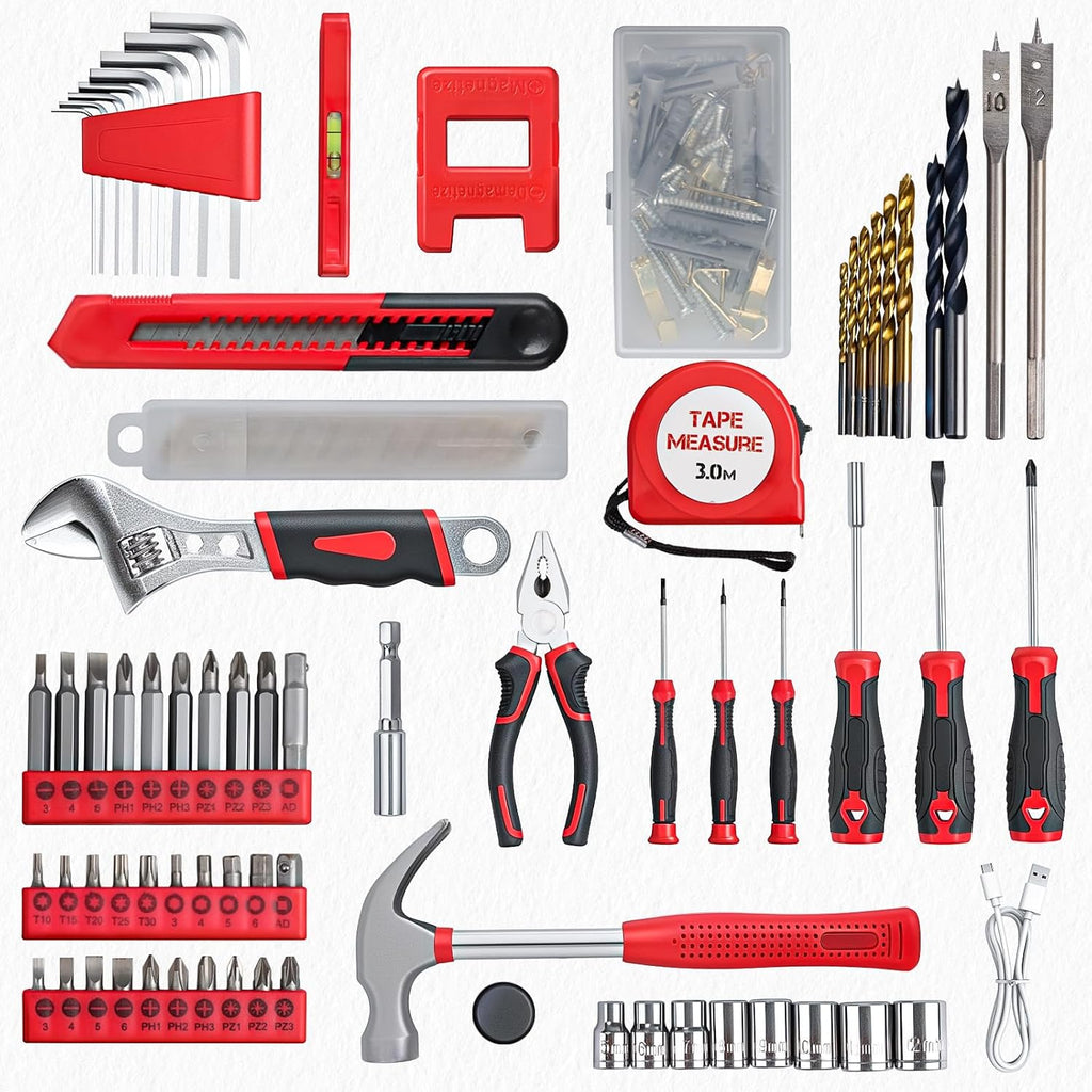 Tool Set - 8V Cordless Drill Set, 132 Piece Home Tool Set With Hand Drill, Tool Kit for Women & Men, Perfect for