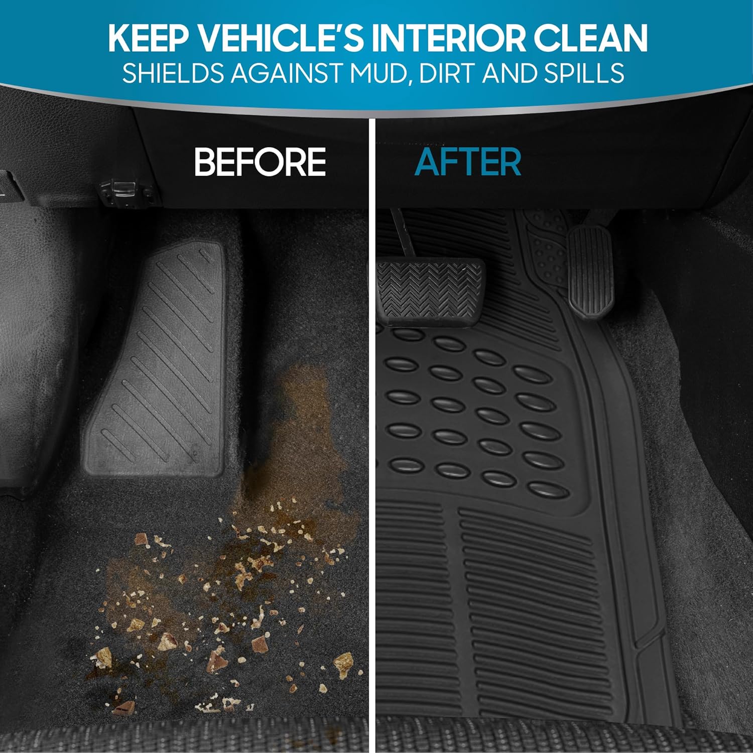Floor Mats, 4-Piece All-Weather Car Mat with Universal Fit Design, Durable Rubber Car Floor Mats with Capture Ridges