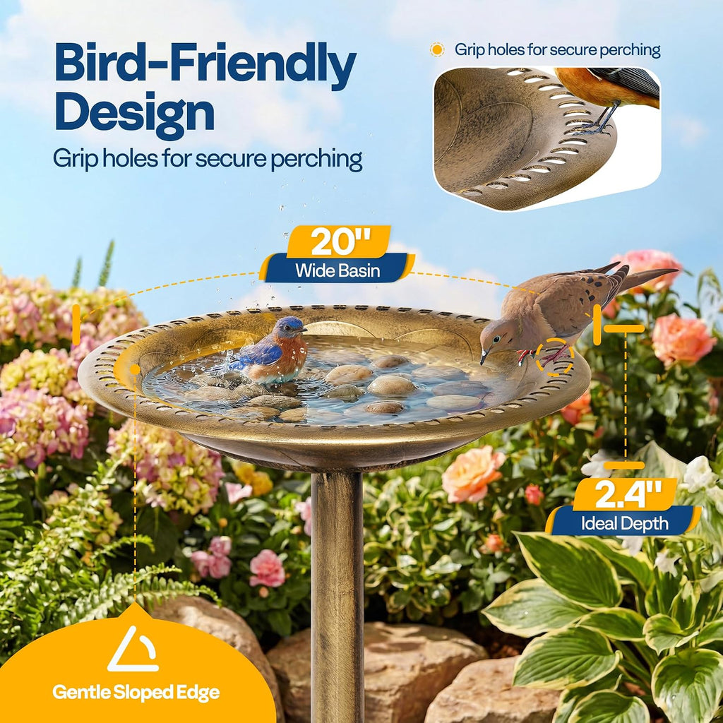 Bird Bath for Outside, Polyresin, Pedestal, Antique Copper