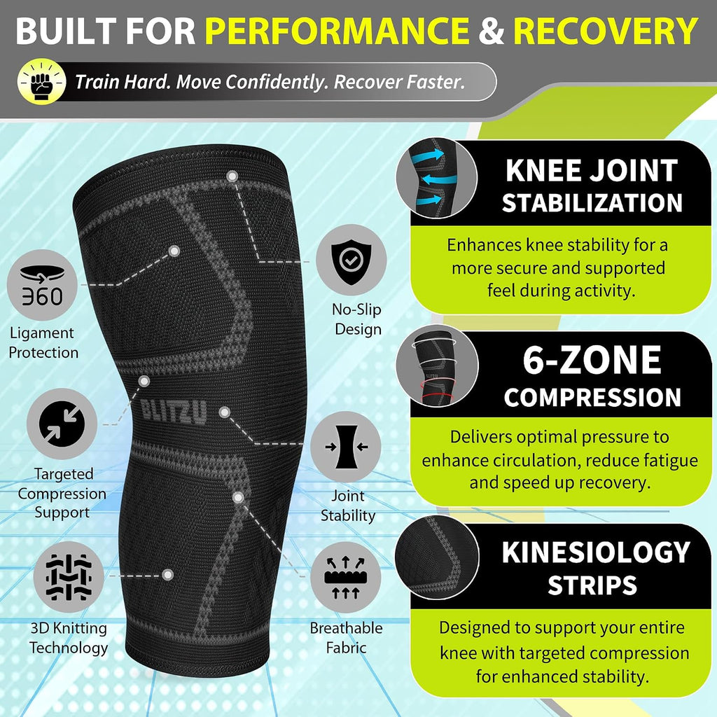 Knee Brace for Meniscus Tear 2 Pack, Knee Compression Sleeve for Men and Women, Knee Support for Arthritis, Swelling