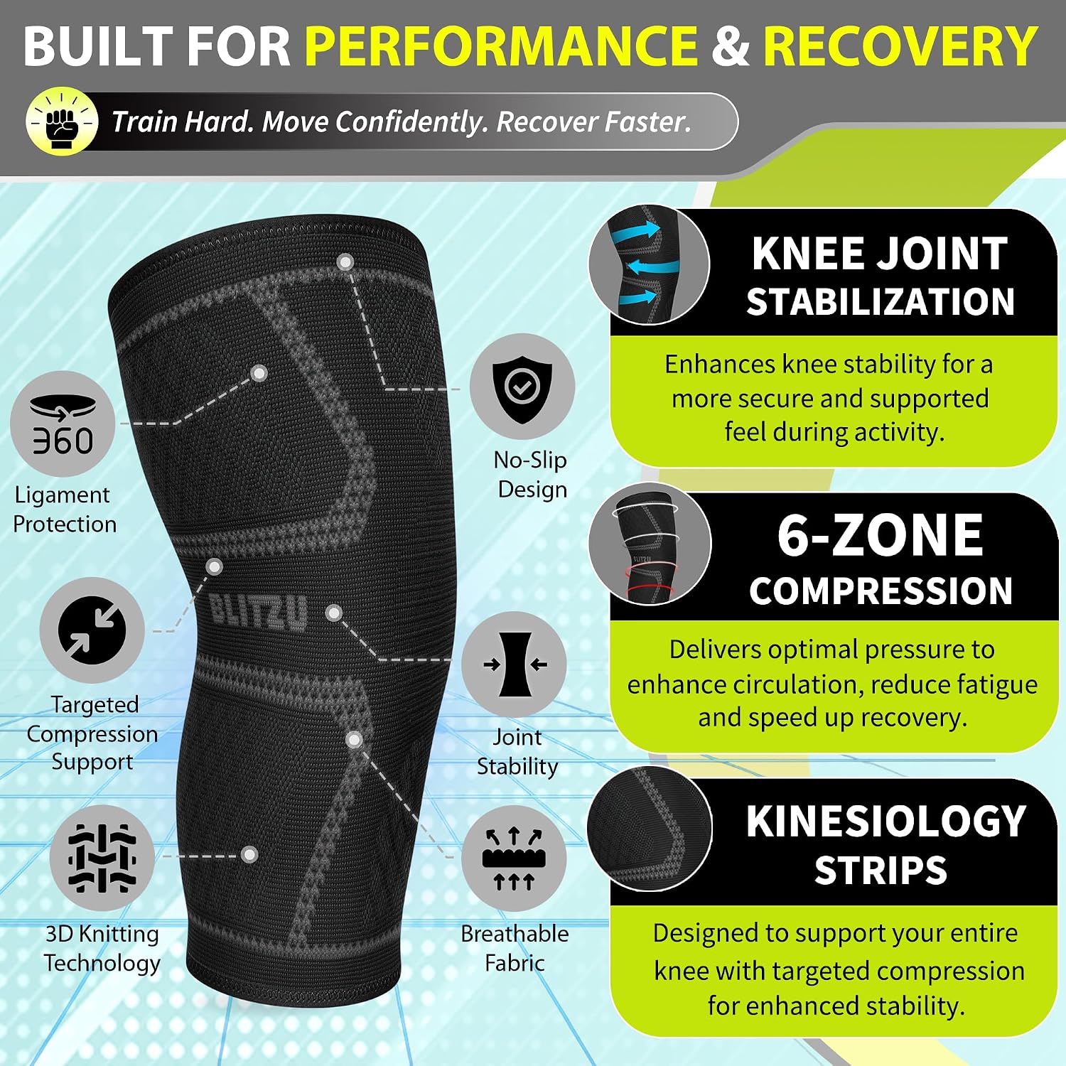 Knee Brace for Meniscus Tear 2 Pack, Knee Compression Sleeve for Men and Women, Knee Support for Arthritis, Swelling