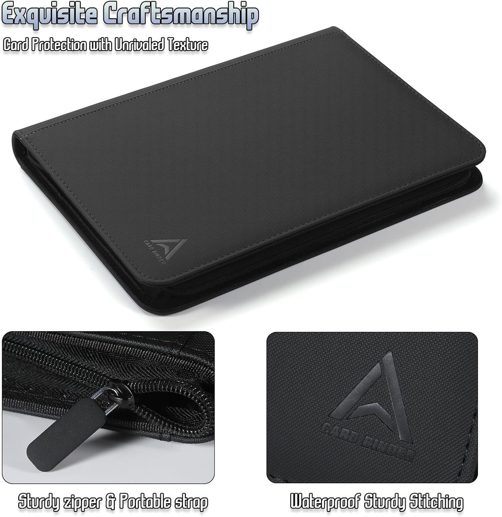 9 Pocket Card Binder - 540 Capacity with Zip Closure Premium, Double-Sided,Sturdy & Sleek PU Leather Protector for