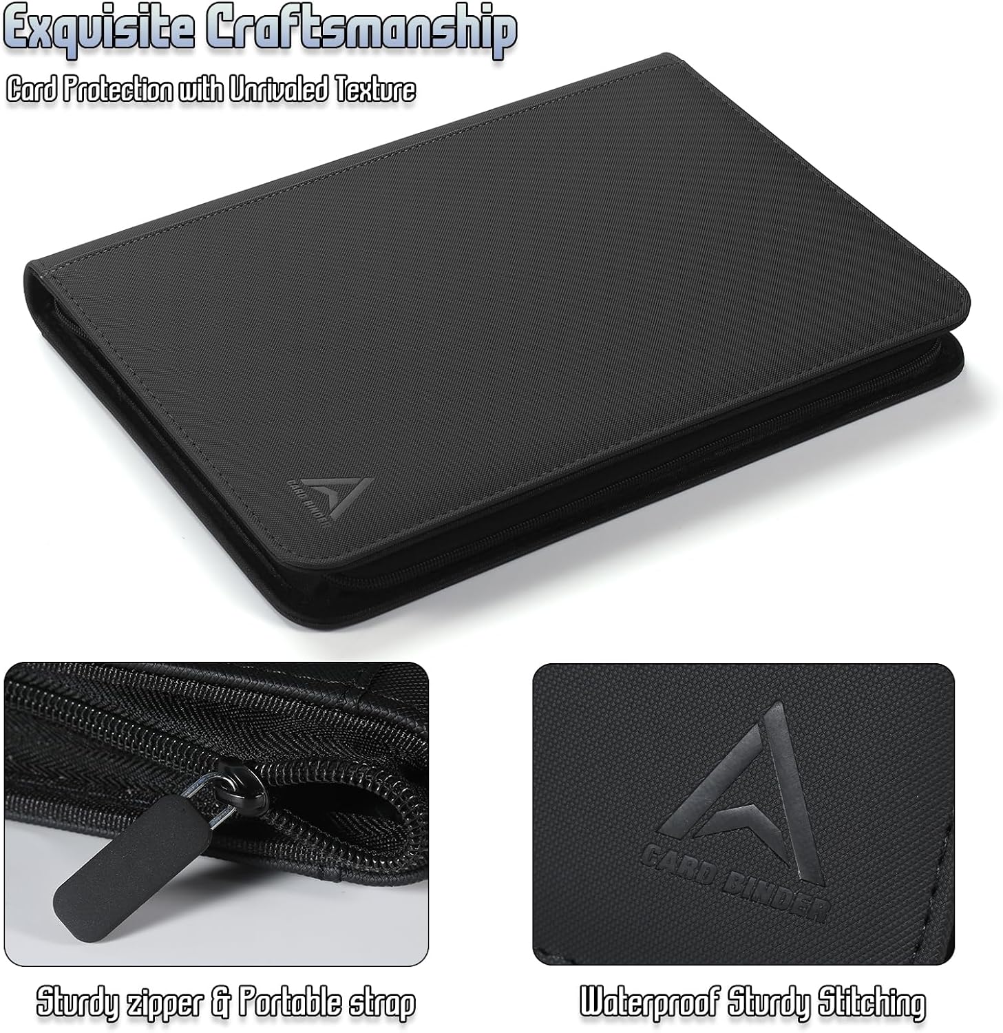 9 Pocket Card Binder - 540 Capacity with Zip Closure Premium, Double-Sided,Sturdy & Sleek PU Leather Protector for