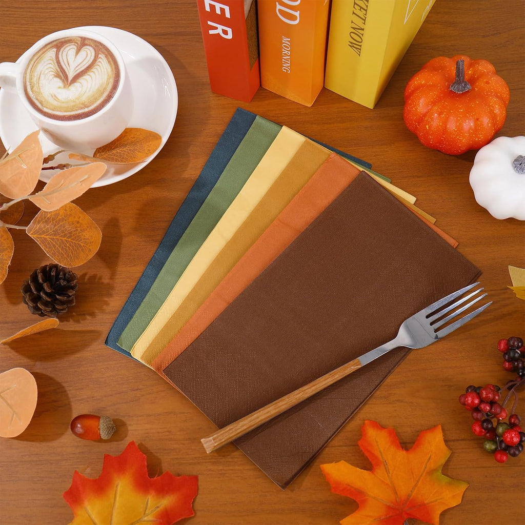 120Pcs Fall Guest Napkins 6 Autumn Colors Disposable Napkin Multi-Color Paper Dinner Hand Towels for Fall Harvest