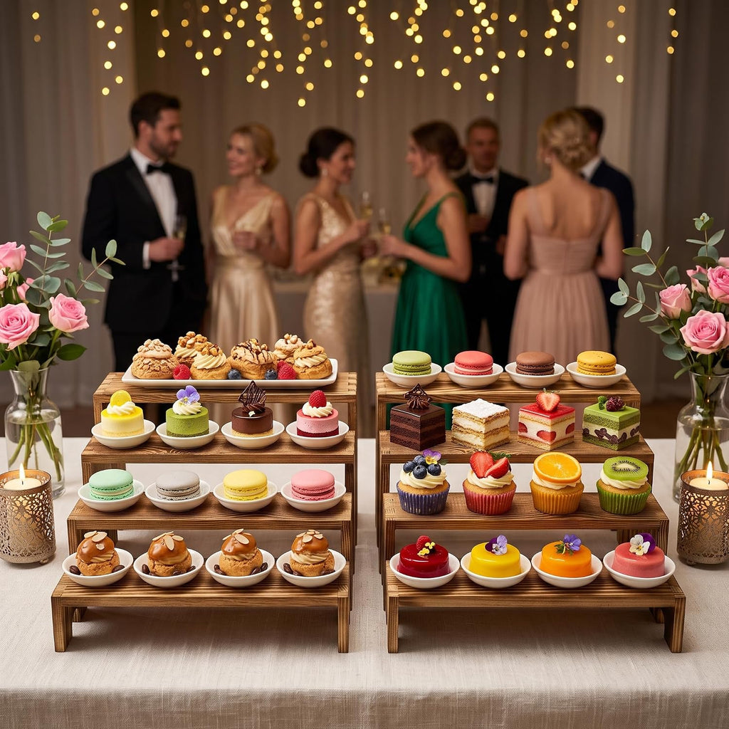4 Set Wood Display Risers, Stackable Cupcake Stand for Party Dessert Table