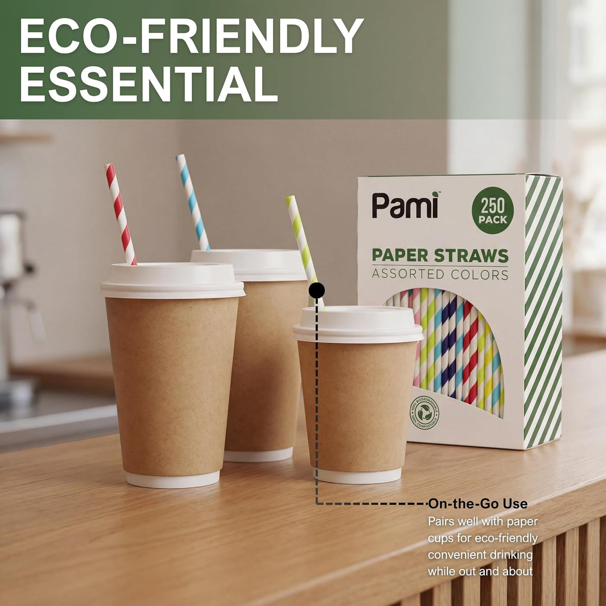Compostable Paper Straws,Assorted Colors,Biodegradable,Sturdy,250-Pack