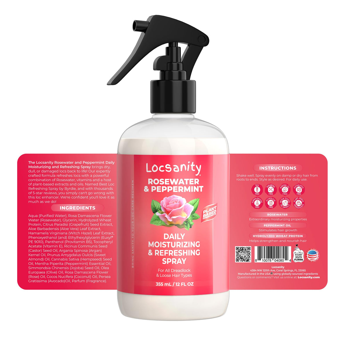 Locs Fine Mist Bundle - Locsanity Rosewater Peppermint Daily Moisturizer Spray, Shampoo, Conditioner for Dreadlocks