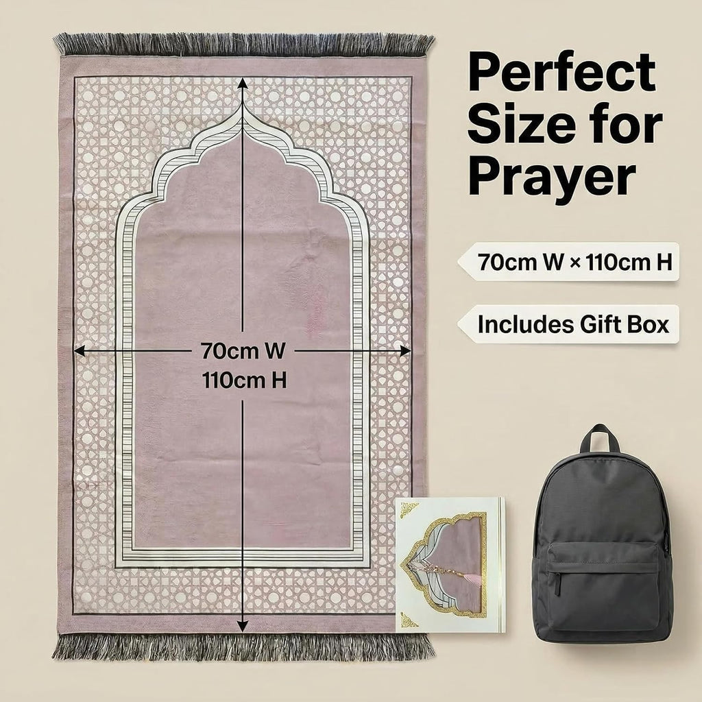 Ramadan & Eid Gift Set - Islamic Prayer Rug with Tasbih Beads, Premium Prayer Mat in Gift Bag or Box, Ideal for