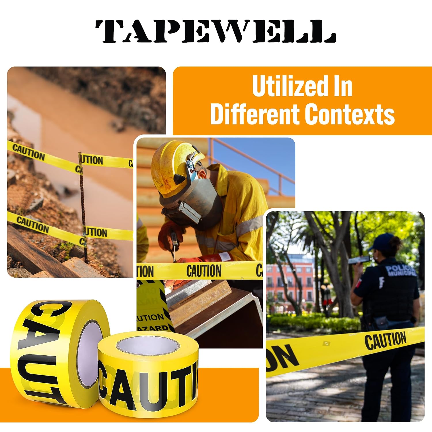 Premium Yellow Caution Tape Roll - 3 Inch X 1000 Feet - Pack of 8 | Bright Yellow Caution Tape Roll, for