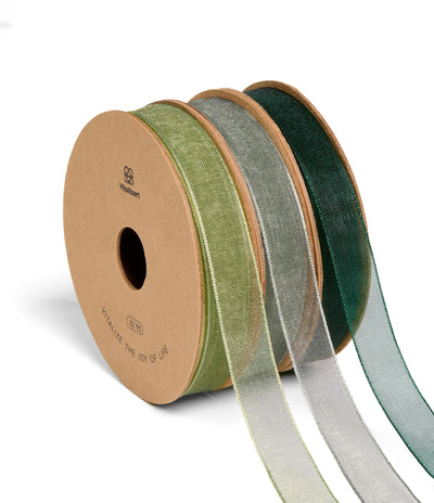 Green Organza Ribbon 3/8" x 30 Yd Sheer Ribbon for Gift Wrapping