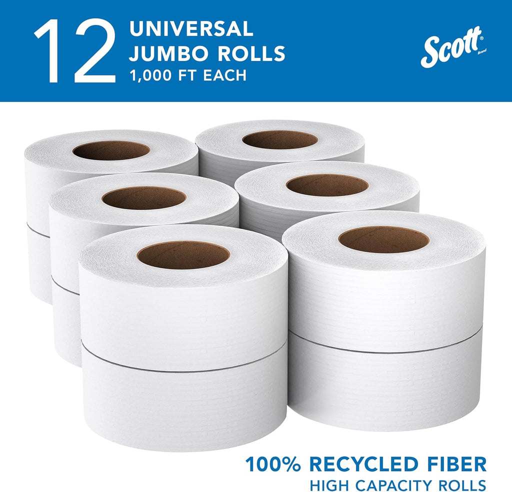 Jumbo Roll Toilet Paper, Bulk, 12 Rolls x 1000' (67805)