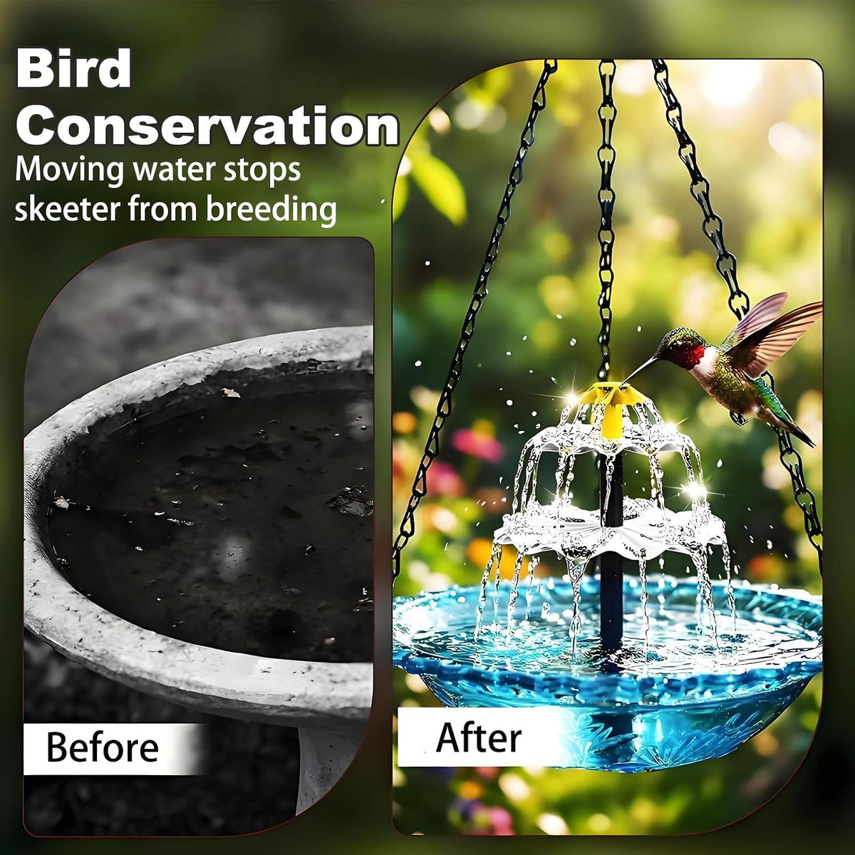 Solar Cascade Hanging Bird Bath Fountain for Outdoors, Gardens (Blue)