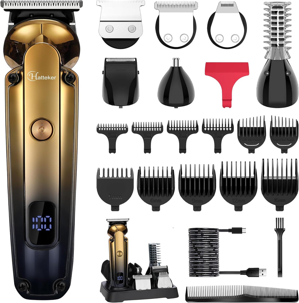 Men's Beard Trimmer Kit Electric Razor Shaver Professional Hair Clipper with Zero Gapped T-Blade Nose Ear Beard Body