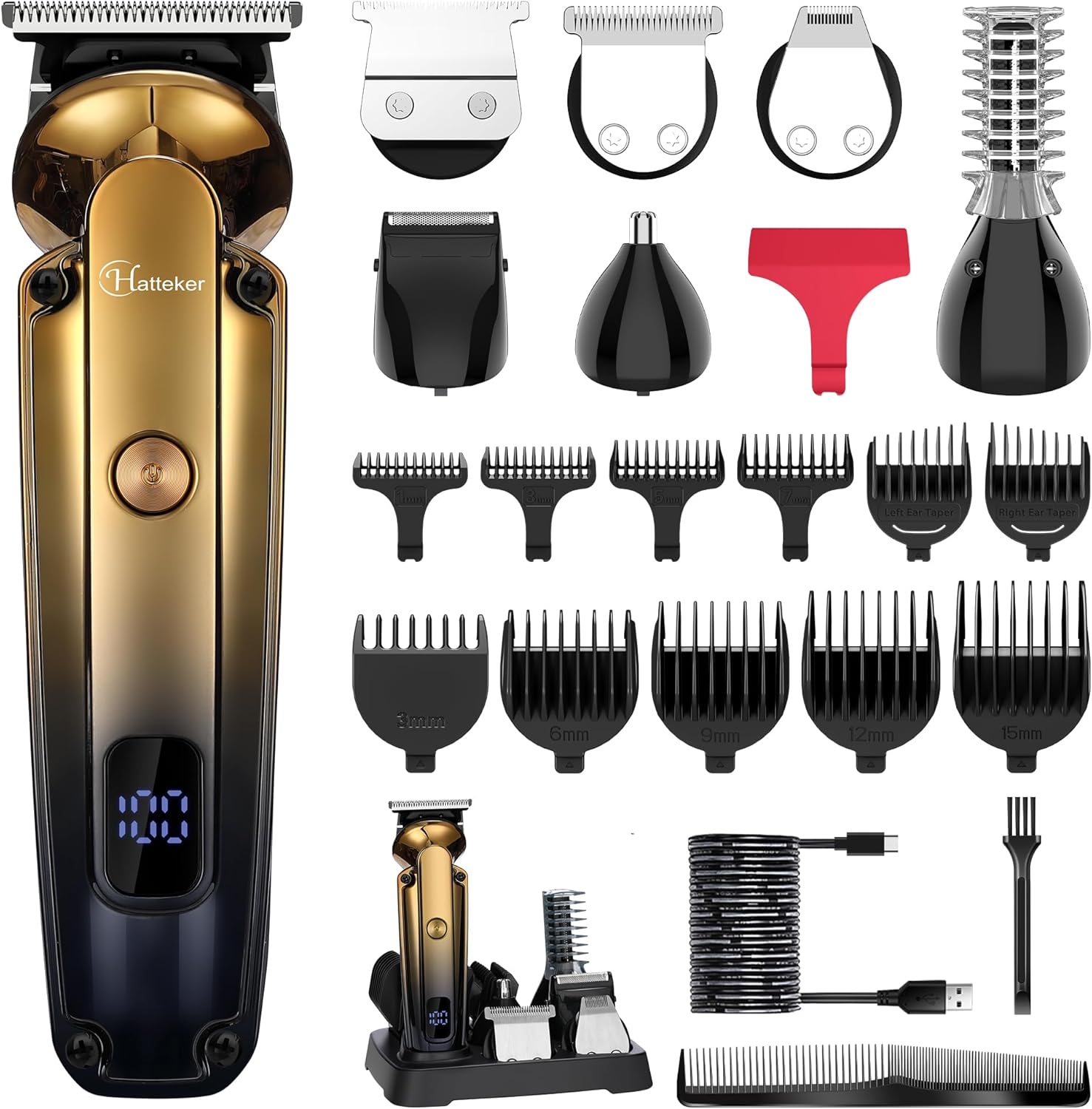 Men's Beard Trimmer Kit Electric Razor Shaver Professional Hair Clipper with Zero Gapped T-Blade Nose Ear Beard Body