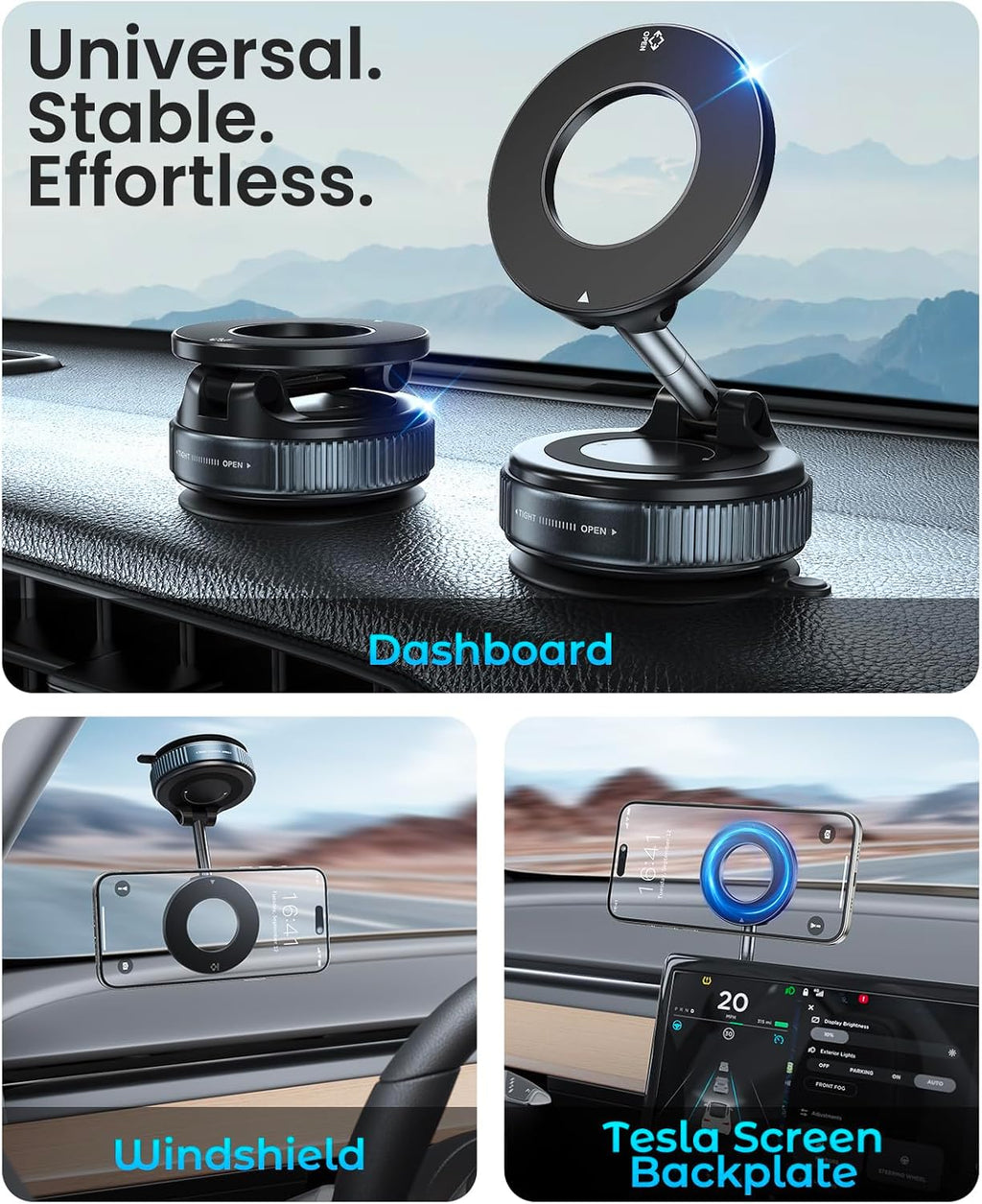 Magnetic Suction Cup Phone Mount for Magsafe, 360° Adjustable Magnetic Car Phone Holder, Pocket Size Foldable Car