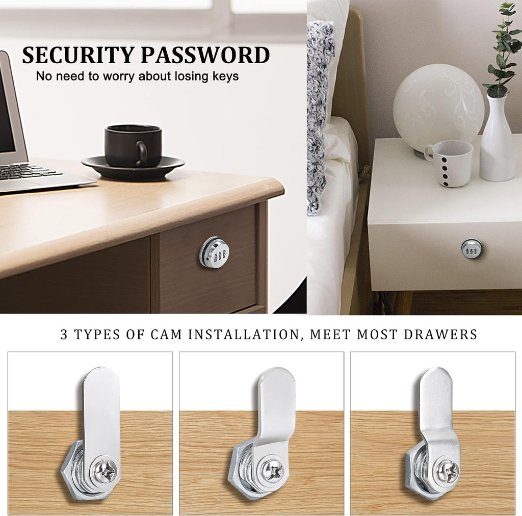 Number Combination Lock for File Cabinet, Cam Lock for Mailbox | 1-1/8 Inch Metal Combo Drawer Lock, Keyless Cabinet